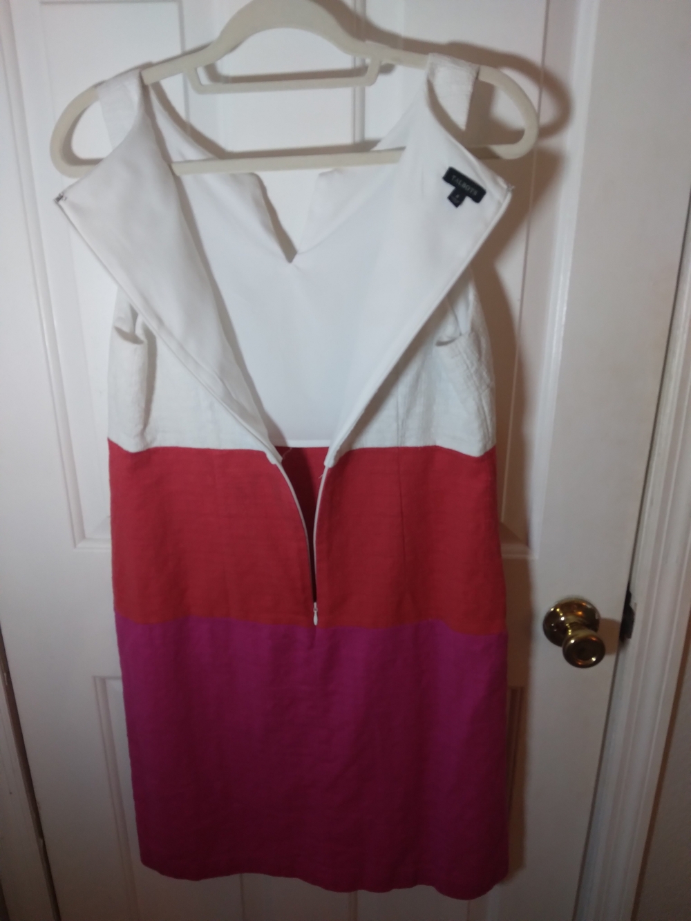Talbots White, Coral & Fuchsia Sleeveless Colorblock Shift - Picture 3 of 6